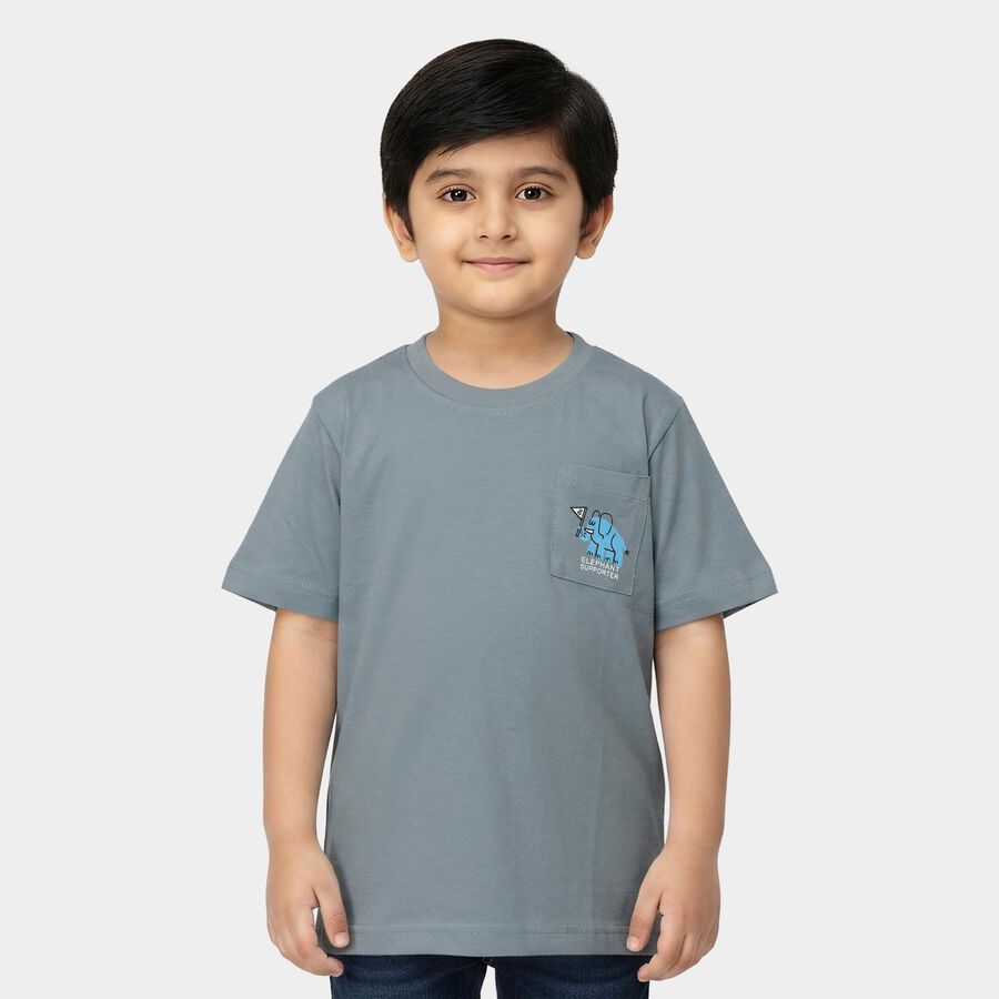 Boys Light Blue Cotton Crew Neck Regular Boys T-Shirt, Light Blue, large