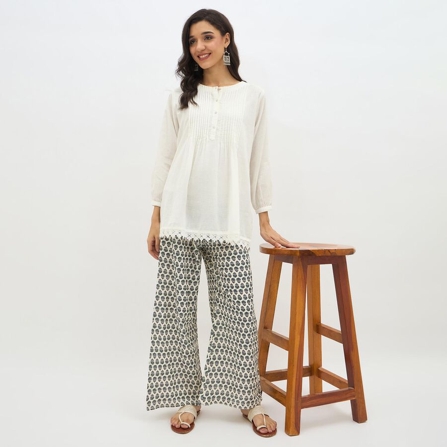 Women's Off-White Regular Fit Printed Palazzos, ऑफ व्हाइट, large image number null