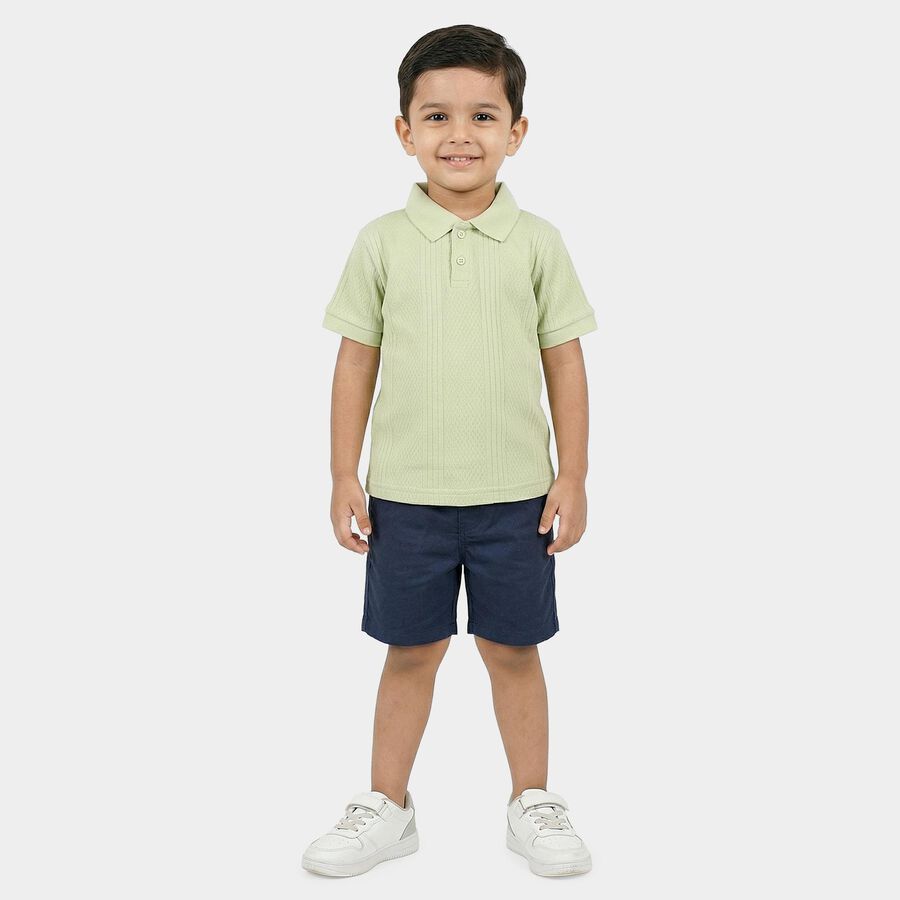 Boys Mint Green Cotton Polo Neck Casual T-Shirt, हल्का हरा, large