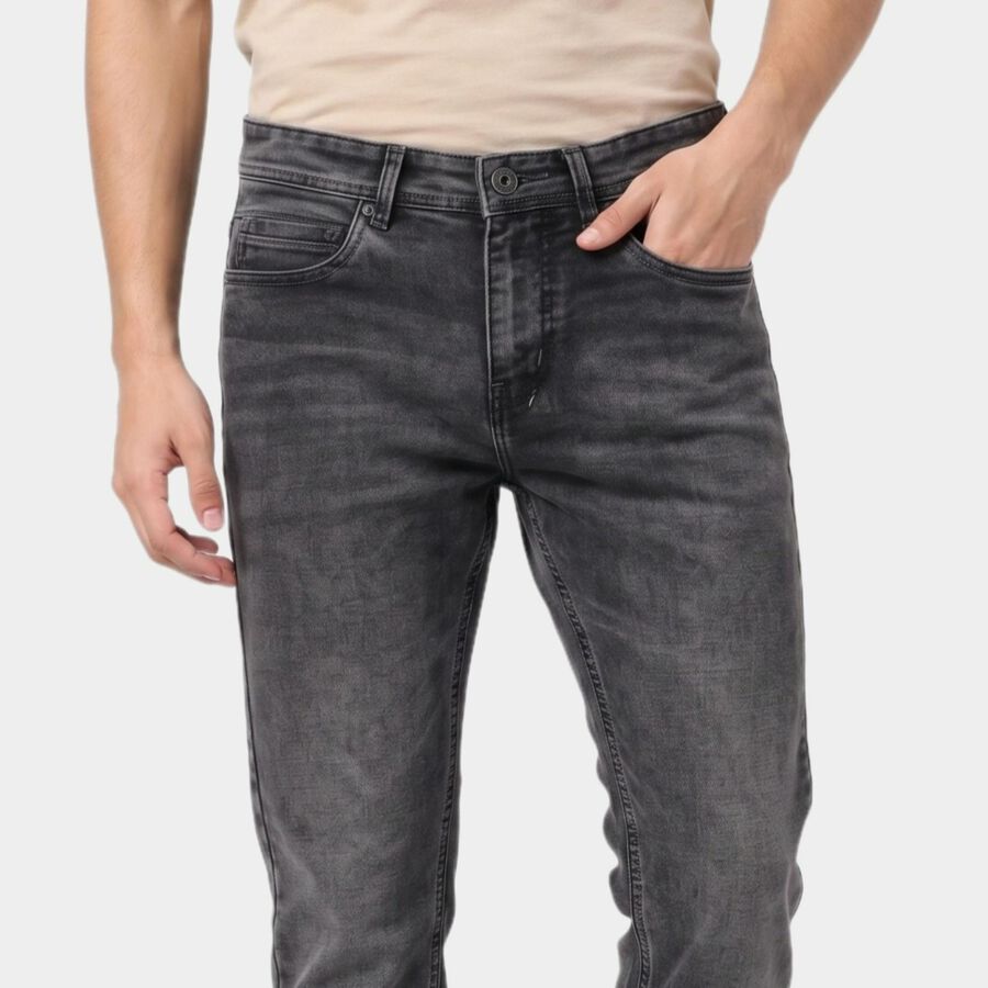 Men's Dark Grey Slim Fit Faded Jeans, Dark Grey, large
