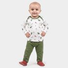 Infants' Olive Green 100% Cotton Round Neck Printed Baba Suit, Olive, small