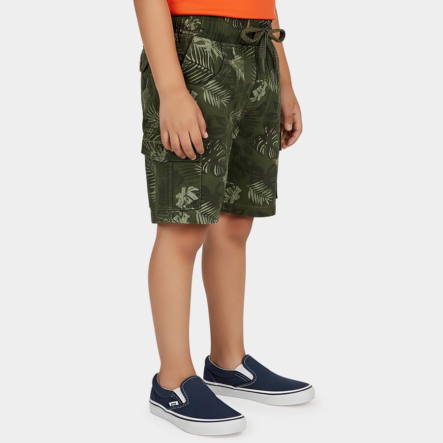 Boys' Olive Green Regular Fit Cargo Printed Bermuda Shorts, ओलिव, large