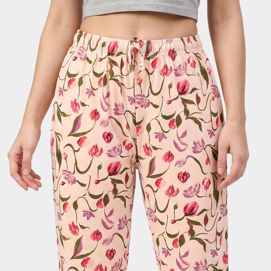 Women's Peach Straight Fit Floral Printed Pyjama, Peach, large