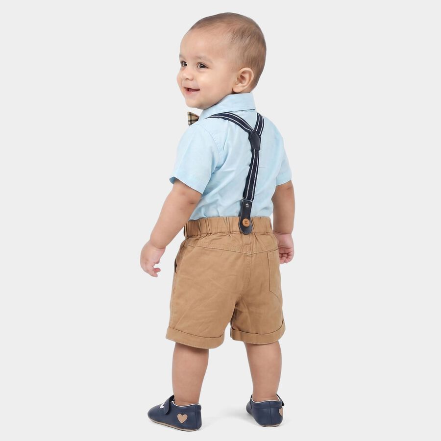 Infants' Light Blue 100% Cotton Collar Neck Suspender Baba Suit, Mid Blue, large