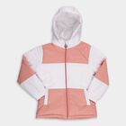 Girls' Light Pink and White Hooded Casual Jacket, Light Pink, small image number null