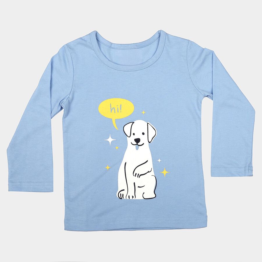 Girls' Light Blue Round Neck Regular Top, Light Blue, large