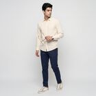 Men's Cream Cotton Long Sleeve Collar Shirt, Off White, small
