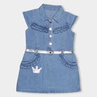 Girls' Light Denim Blue A-Line Ruffled Frock, Mid Blue, small image number null