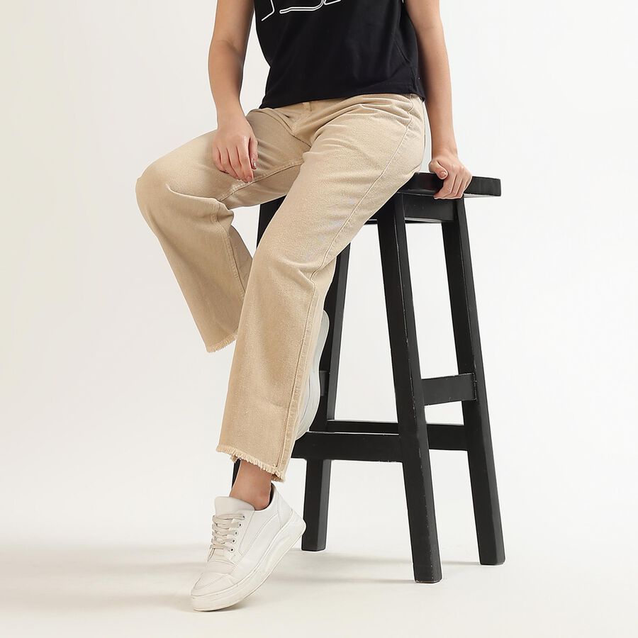 Ladies' 100% Cotton High Rise Jeans , Off White, large image number null