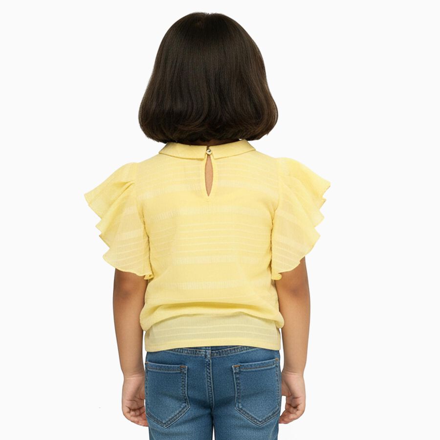 Girls Bright Yellow Round Neck Casual T-Shirt, Yellow, large image number null