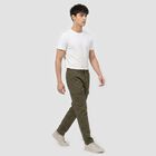 Men's Olive Green Slim Fit Cargo Trousers, Olive, small