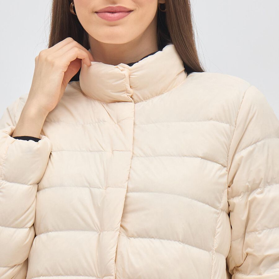 Women's Beige High Neck Casual Puffer Jacket, ऑफ व्हाइट, large image number null