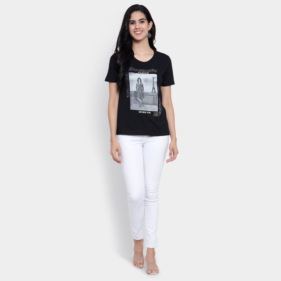 Round Neck T-Shirt, Black, large image number null