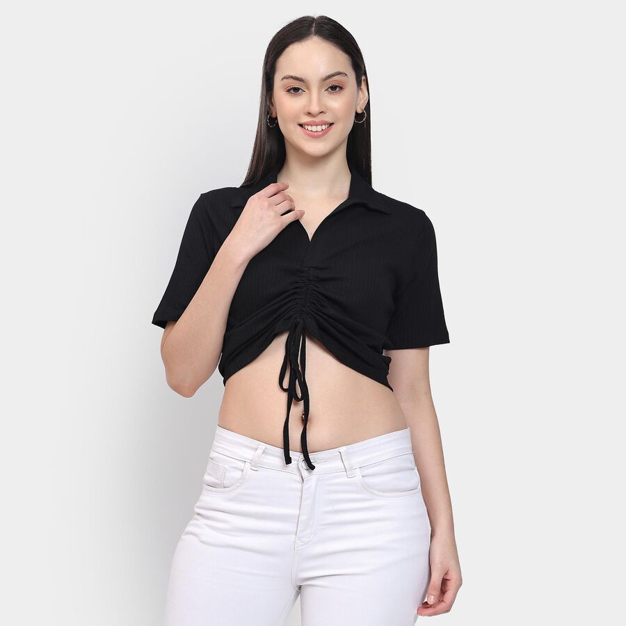 Ladies' 100% Cotton Crop  Top, काला, large