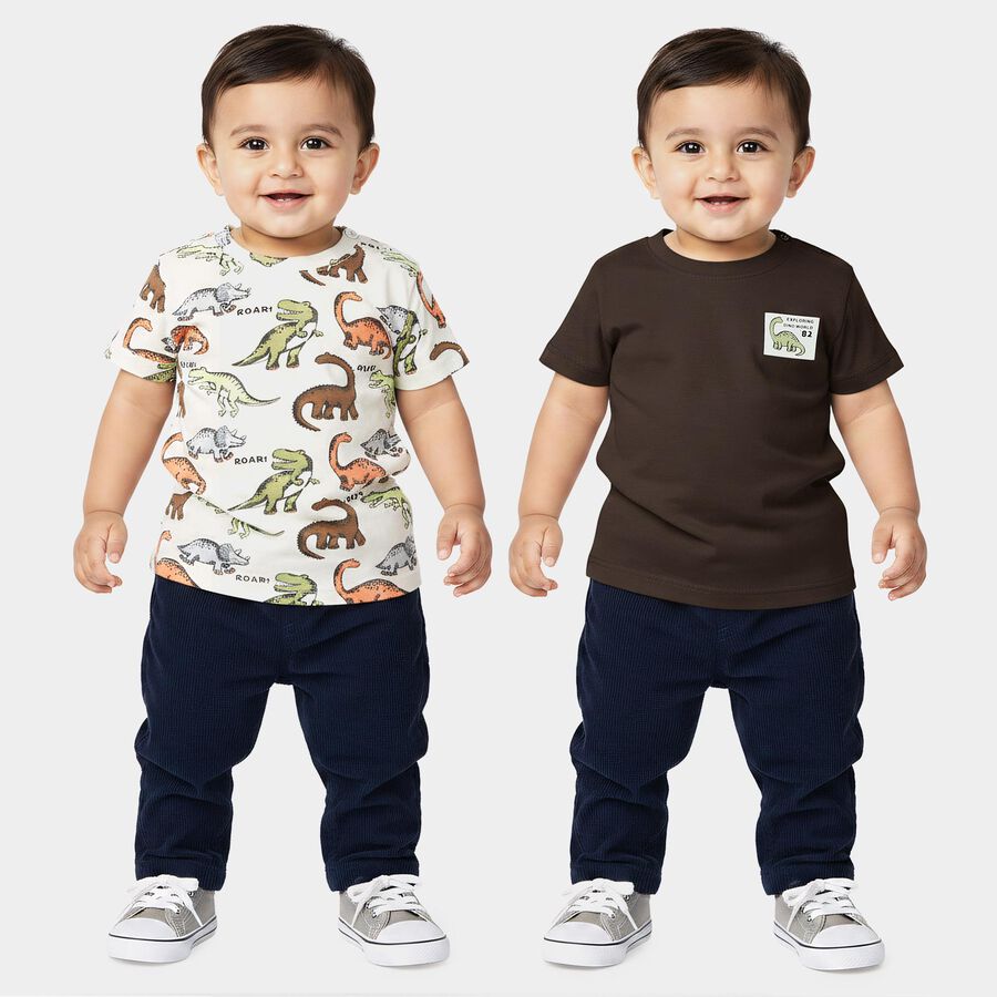 Infants Dark Grey Cotton Crew Neck Regular T-Shirt, गहरा ग्रे, large