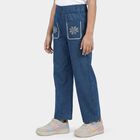 Girls Blue Straight Fit Embellished Jeans, मध्यम नीला, small