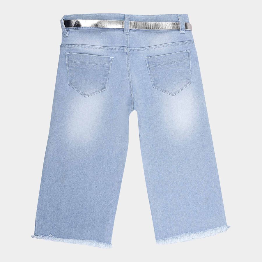 Girls Solid Buttoned Capri, Ice Blue, large image number null