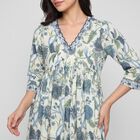 Women's Light Blue Cotton V-Neck Floral Printed Kurta, Light Blue, small