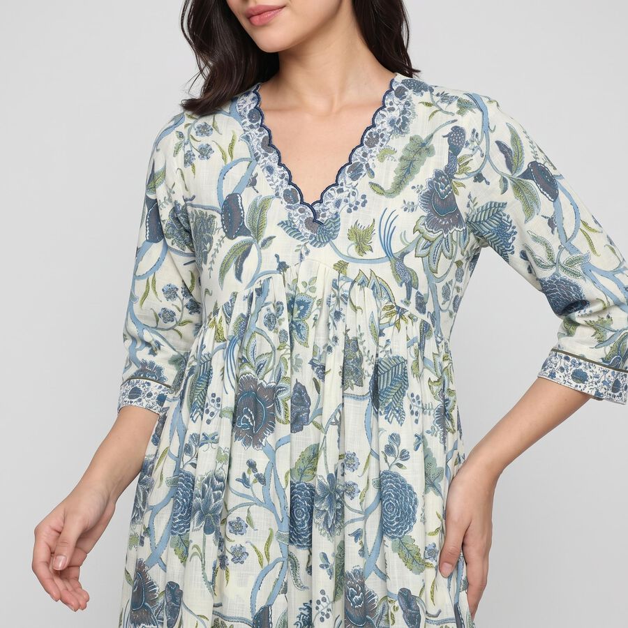 Women's Light Blue Cotton V-Neck Floral Printed Kurta, Light Blue, large