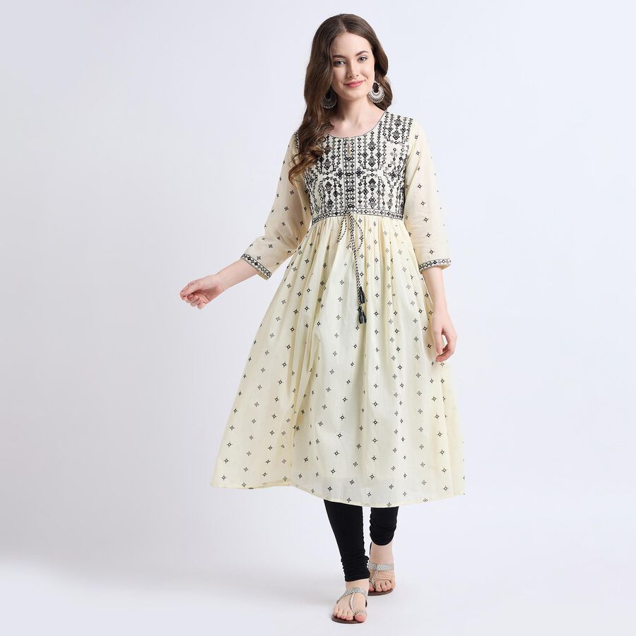 Ladies' 100% Cotton Kurta , ऑफ व्हाइट, large image number null
