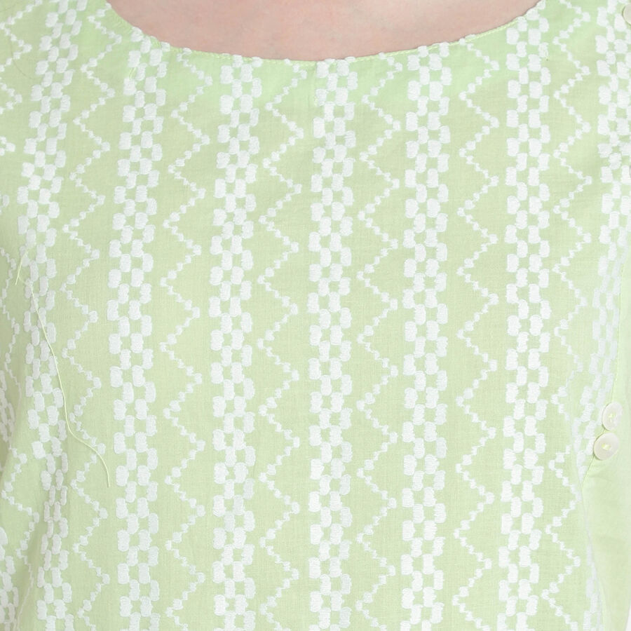 Cotton Embroidered Short Sleeves Kurta, Light Green, large image number null