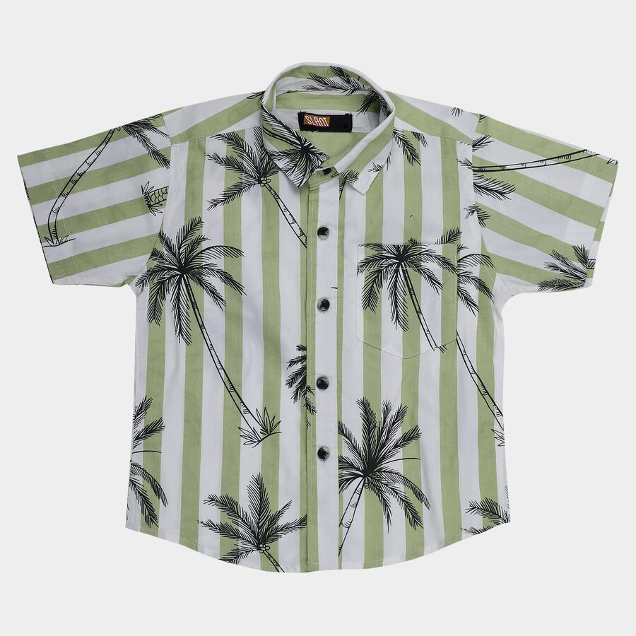 Boys Green Cotton Half Sleeve Classic Casual Shirt, Light Green, large