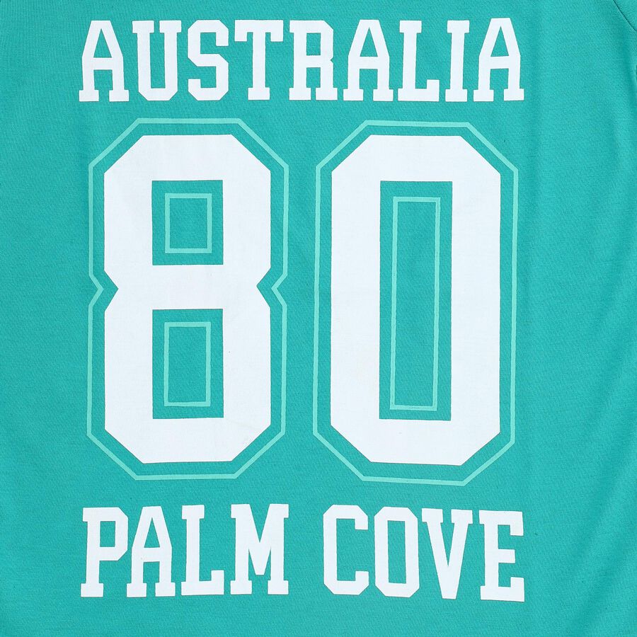 Boys Teal Green Crew Neck Casual T-Shirt, Dark Green, large