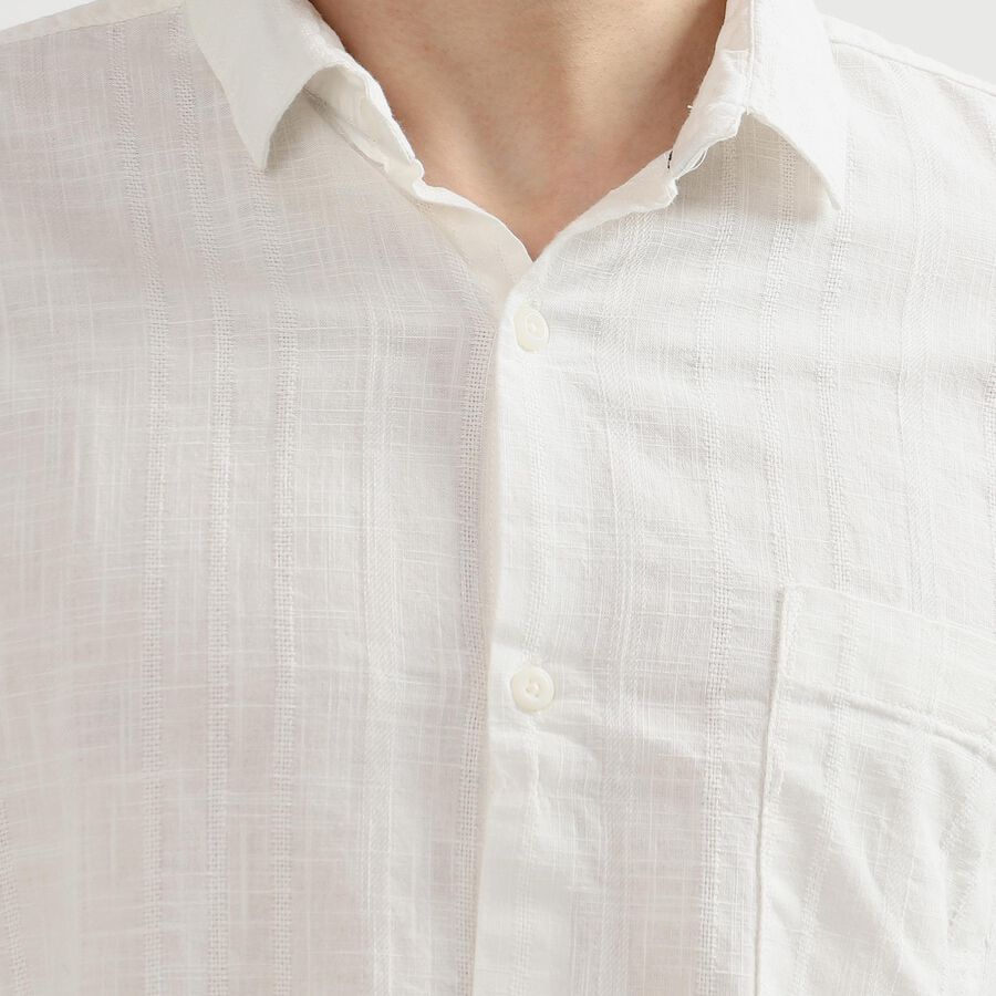 Men's Rich White Cotton Classic Collar Casual Shirt, सफ़ेद, large image number null