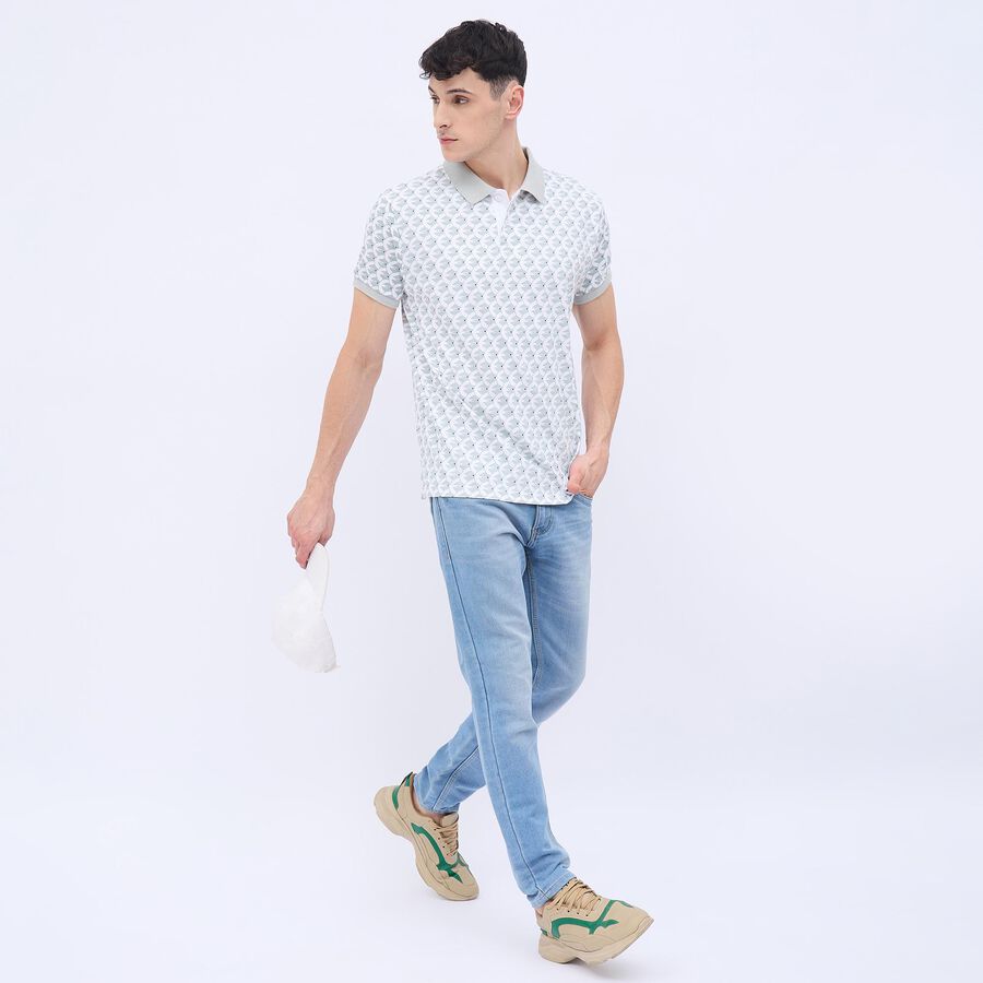 Men's Light Grey Cotton Polo Collar Printed T-Shirt, Light Grey, large image number null