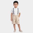 Boys' Cream 100% Cotton Mandarin Collar Striped Baba Suit, ऑफ व्हाइट, small