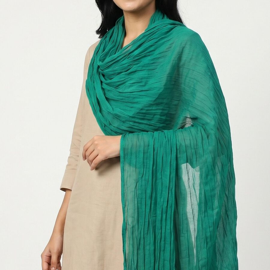 Women's Green Solid Dupatta, गहरा हरा, large