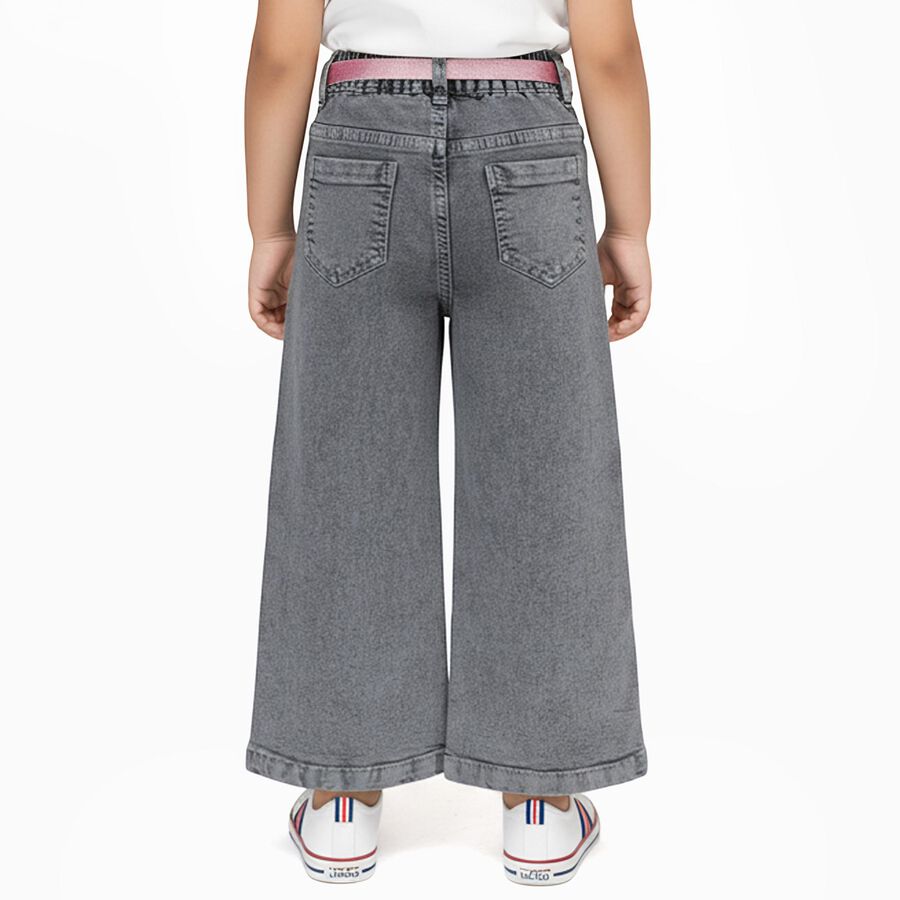 Girls' Muted Charcoal Grey Wide-Leg Embroidered Jeans, हल्का ग्रे, large image number null