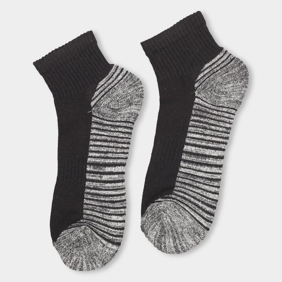 Men's Black and Gray Ankle-Length Striped Socks Pack of 3, हल्का ग्रे, large image number null