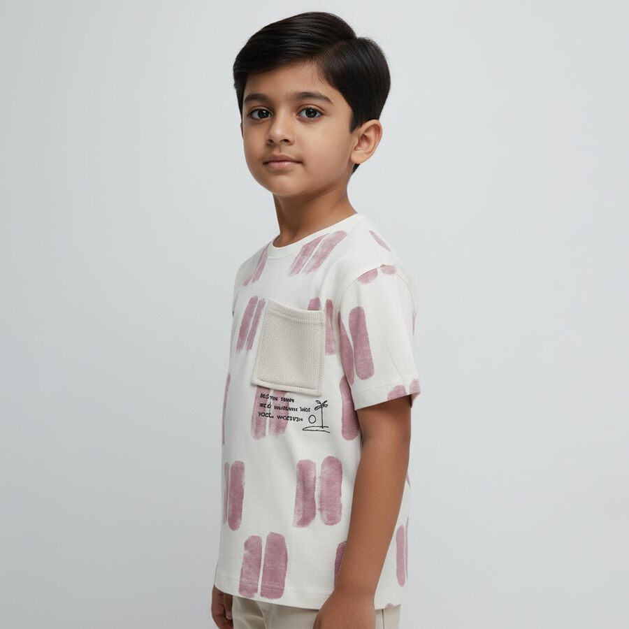 Boys White and Dusty Pink Cotton Round Neck Casual T-Shirt, गुलाबी, large image number null