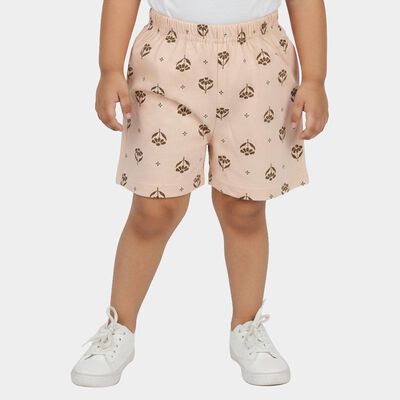 Girls' Light Pink Regular Fit Printed Shorts