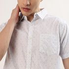 Men's Off-White 100% Cotton Half Sleeve Spread Collar Casual Shirt, Off White, small