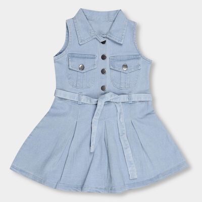 Girls' Light Blue Sleeveless A-Line Frock