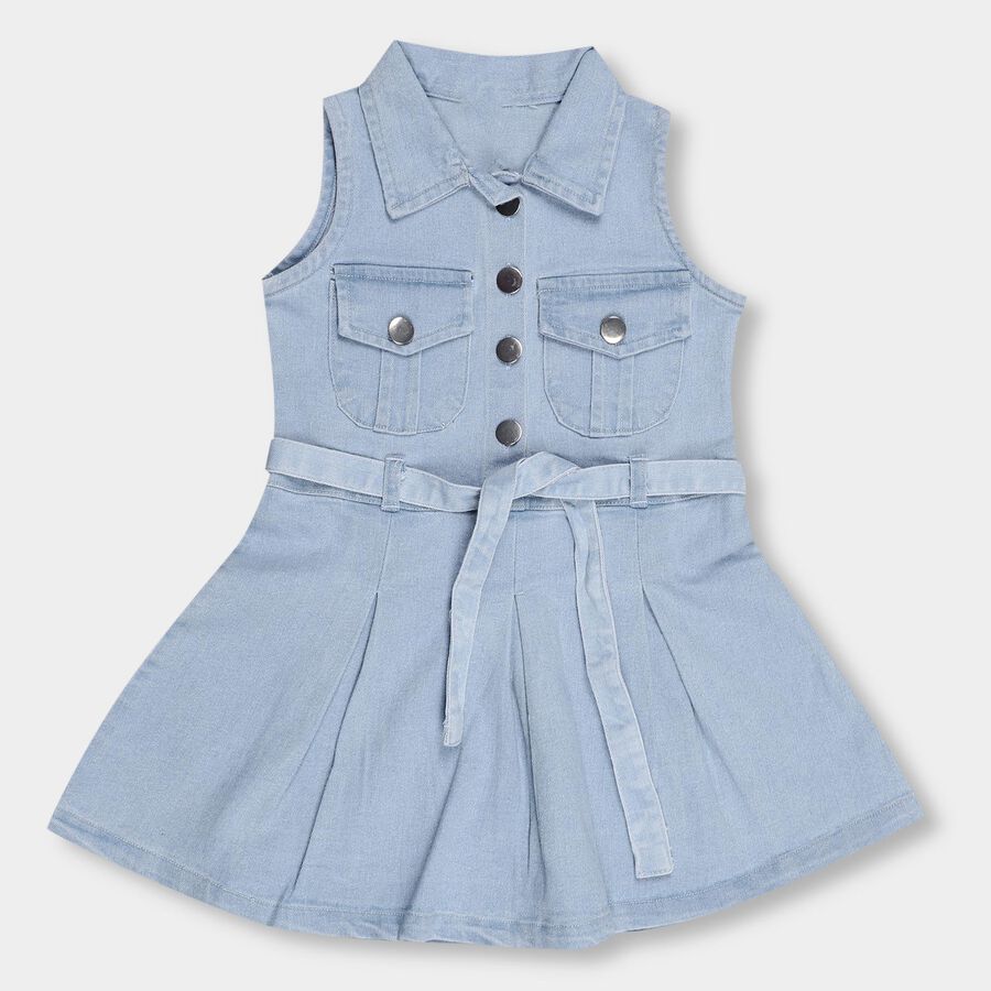 Girls' Light Blue Sleeveless A-Line Frock, Light Blue, large image number null