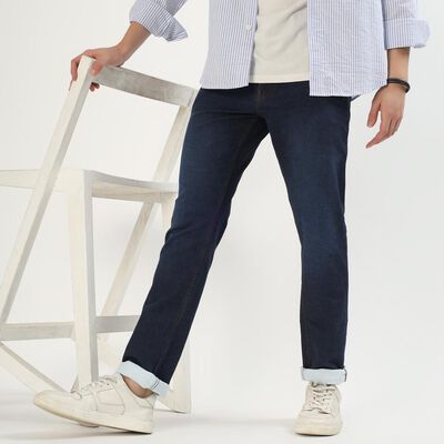 Men's Dark Indigo Blue Straight Fit Classic Jeans, गहरा नीला Men's Dark Indigo Blue Straight Fit Classic Jeans