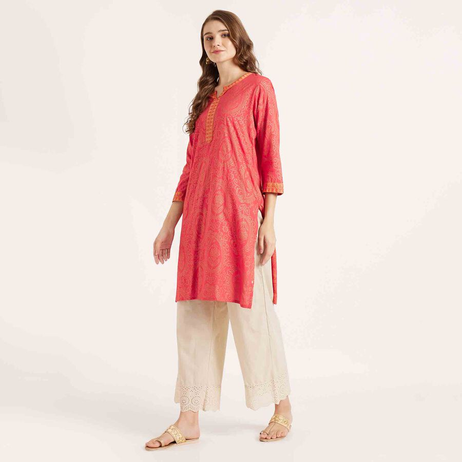 Printed 3/4th Sleeve Kurta, मूँगा (कोरल), large image number null