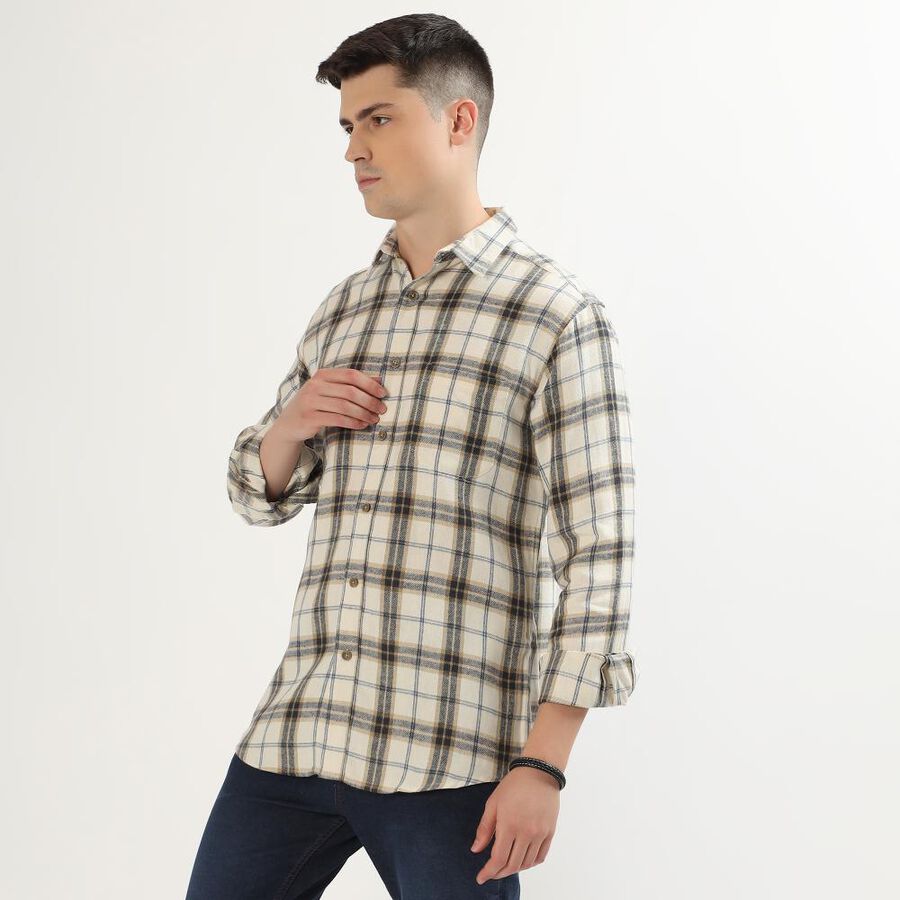 Men's Beige Cotton Spread Collar Casual Shirt, गहरा पीला, large image number null