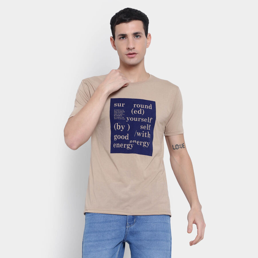 Round Neck T- Shirt, Beige, large image number null