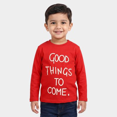 Boys Red Round Neck Regular T-Shirt