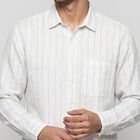 Men's White Cotton Striped Shirt, White, small