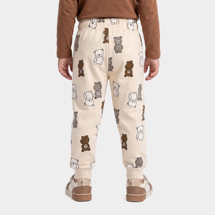 Boys' Beige Regular Fit Bear Printed Jogger Pyjama, Beige, large