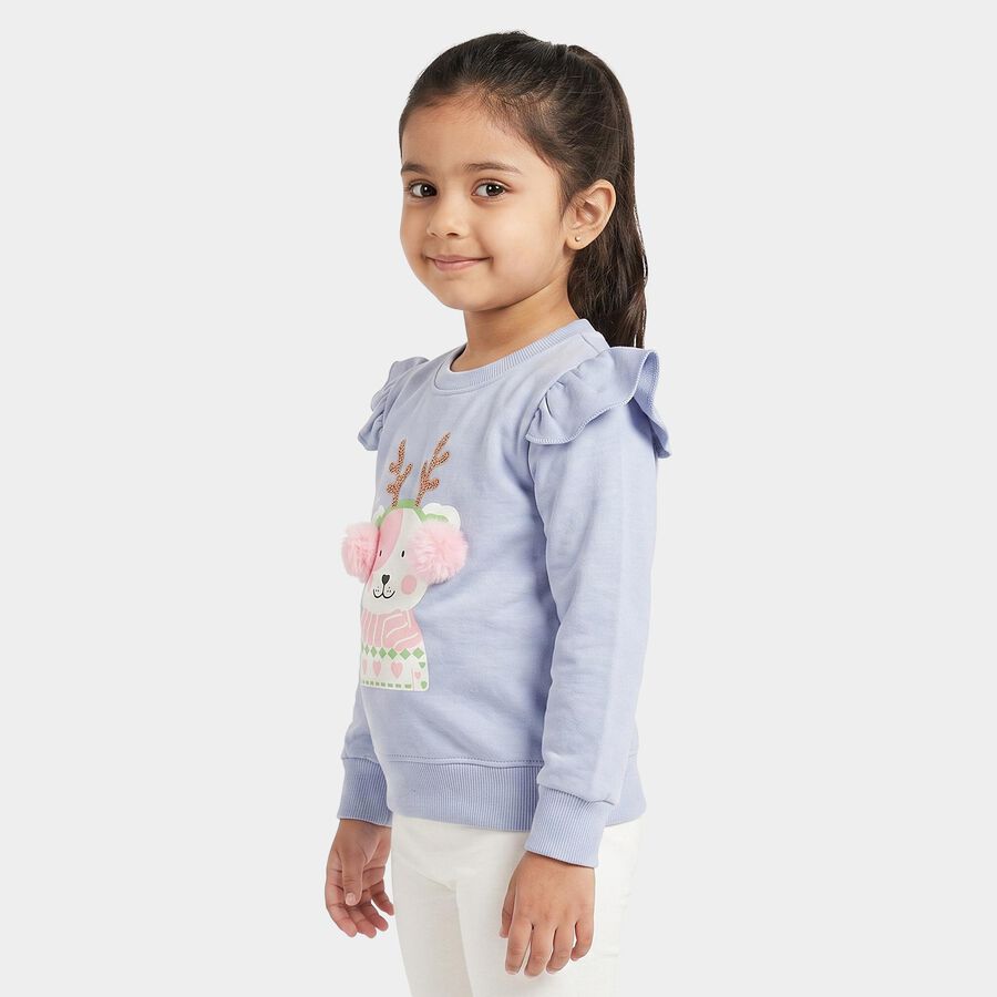 Girls' Light Blue Round Neck Pullover Sweatshirt, Light Blue, large