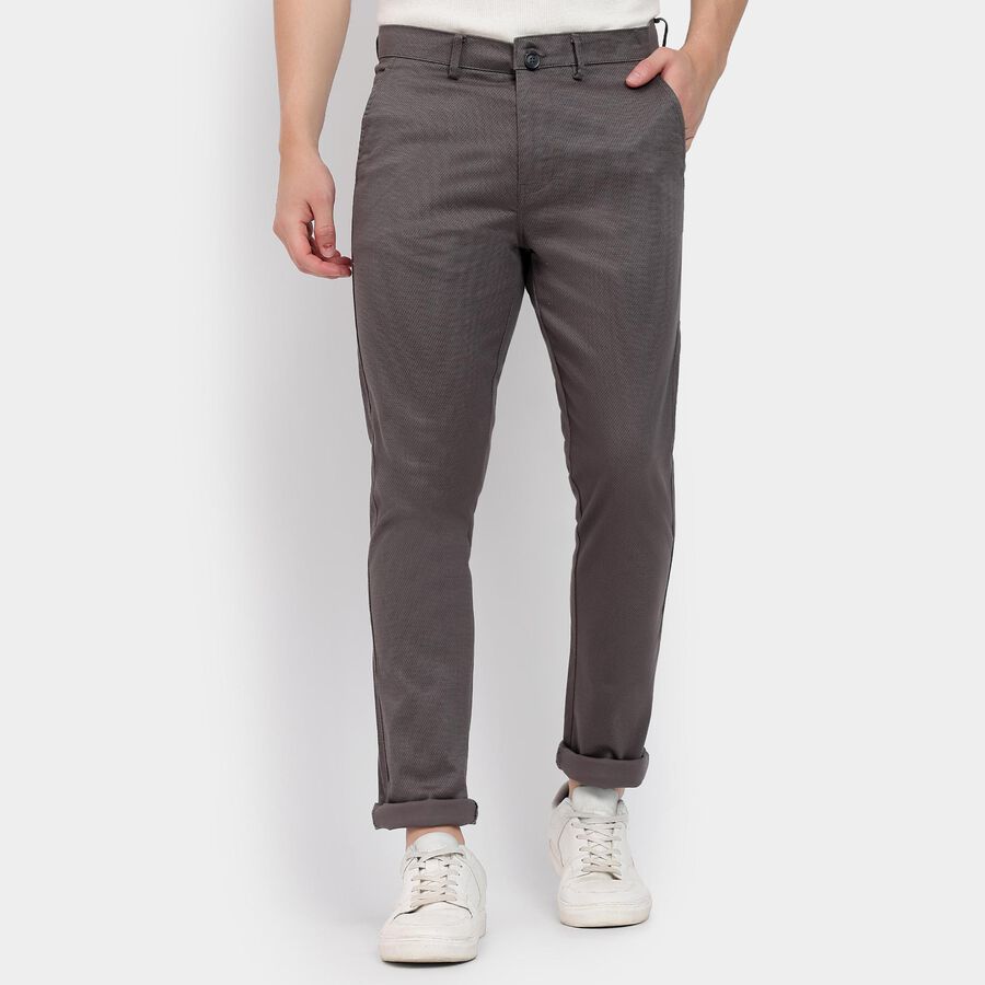 Men's Slim Fit Casual Trousers, हल्का ग्रे, large image number null