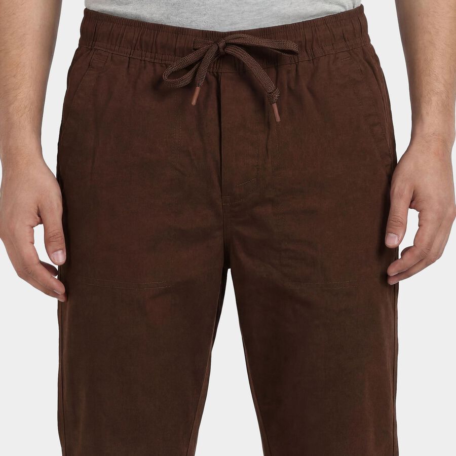 Men's Brown Slim Fit Flat-Front Trousers, भूरा, large