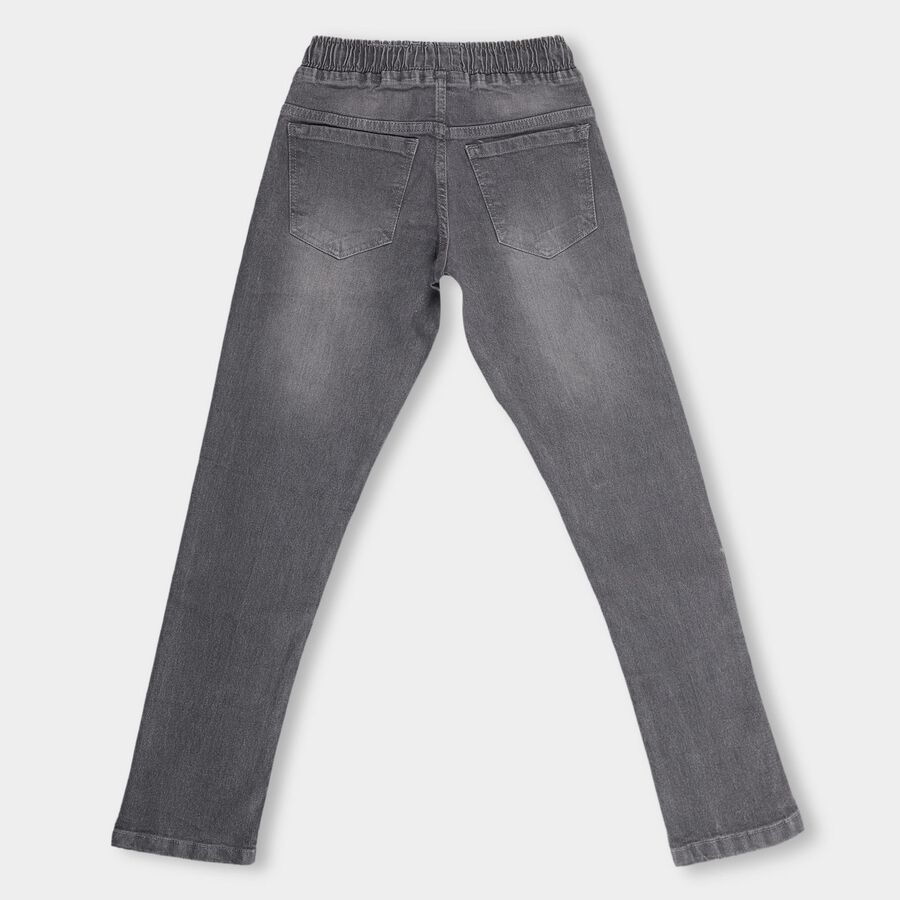 Boys' Washed Grey Regular Fit Elastic Waist Jeans, हल्का ग्रे, large image number null