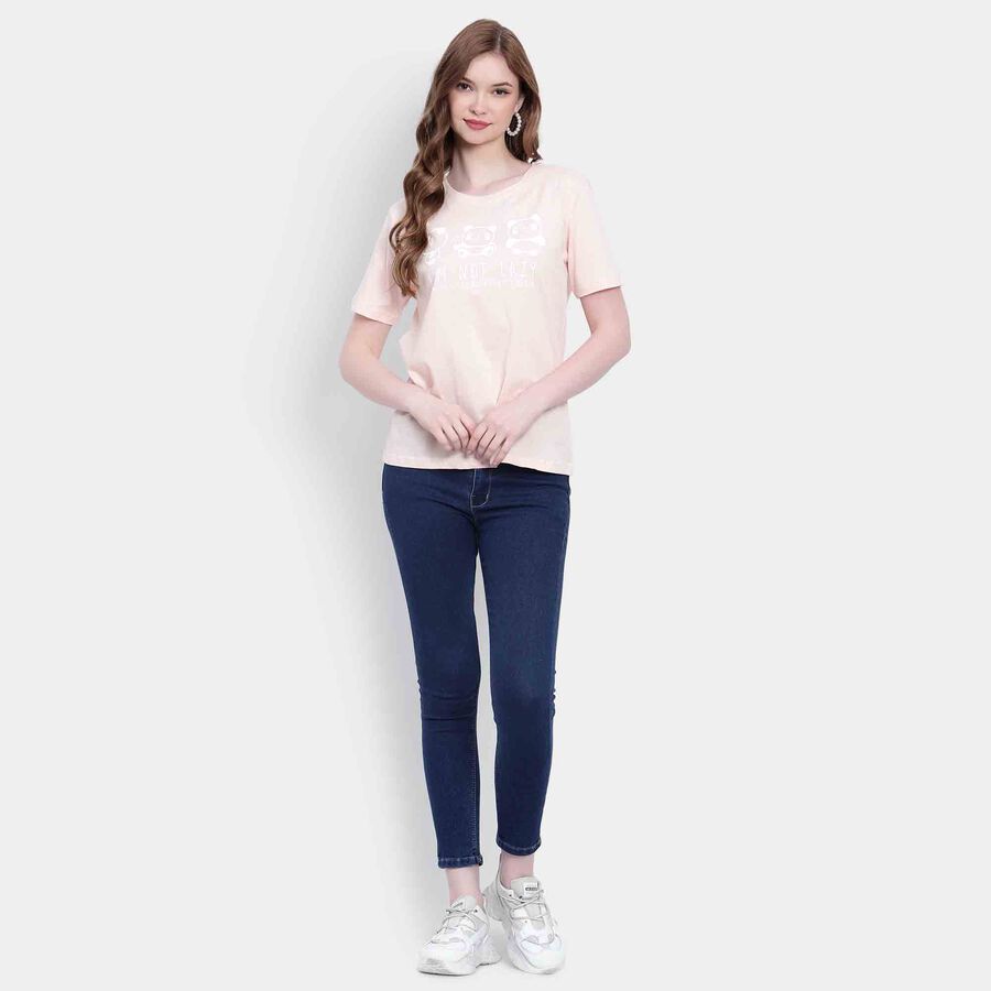 Printed Round Neck T-Shirt, Peach, large image number null